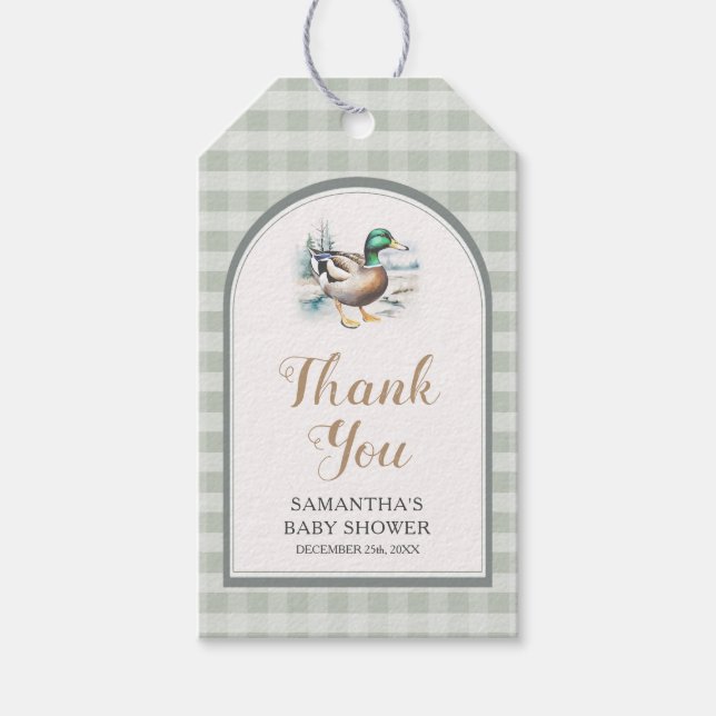 Étiquettes-cadeau Petit Canard En vichy Merci Baby shower (Devant)