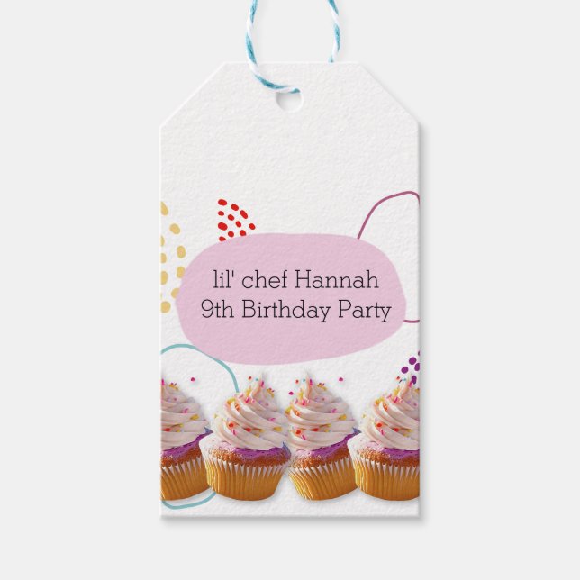 Étiquettes-cadeau Petit Chef Cupcake Baking Anniversaire Enfants Fav (Devant)