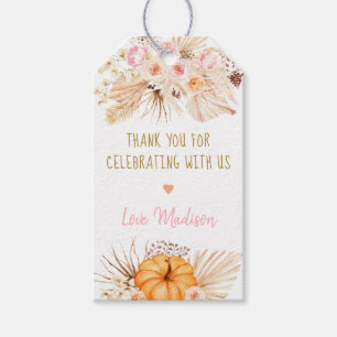 Étiquettes-cadeau Petit Citrouille Boho Floral Anniversaire Merci