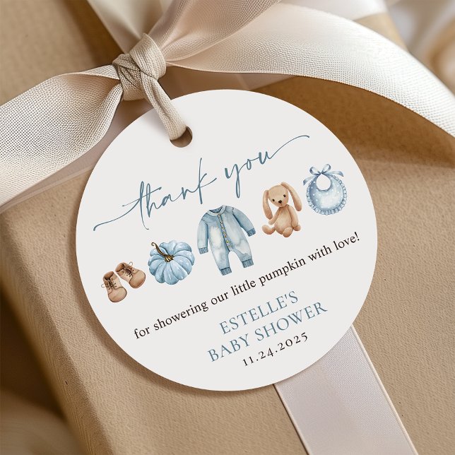 Étiquettes Cadeau Petit Citrouille Fall Blue Boy Baby shower Cadeau (Créateur téléchargé)