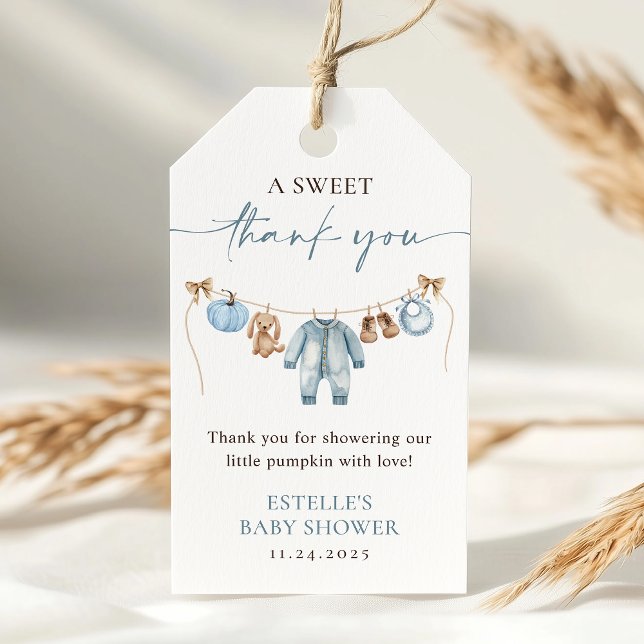Étiquettes-cadeau Petit Citrouille Fall Blue Boy Baby shower Favoris (Créateur téléchargé)
