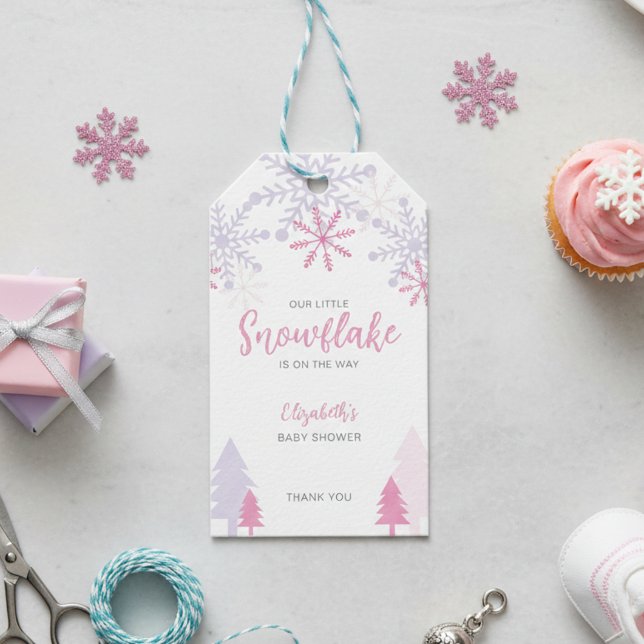 Étiquettes-cadeau Petit Flocon de neige sur le chemin Baby shower hi (Créateur téléchargé)
