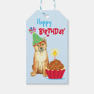 Étiquettes-cadeau Petit gâteau Shiba Inu d'anniversaire