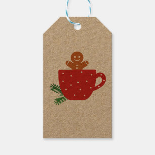 Étiquettes-cadeau Petit homme en pain d'épices dans une tasse de caf