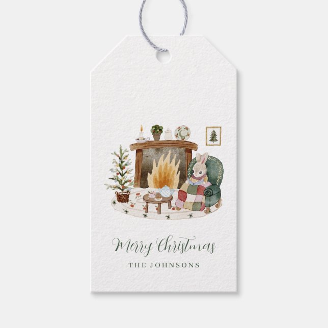 Étiquettes-cadeau Petit lapin enfoui dans la cheminée Arbre de Noël (Devant)