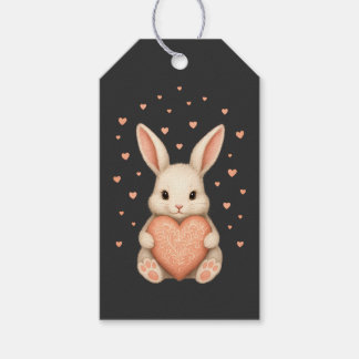 Étiquettes-cadeau Petit Lapin Mignon avec Cœur sur Charbon de Bois F