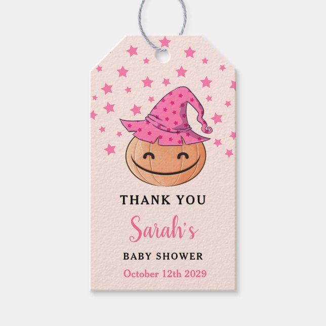 Étiquettes-cadeau Petit Merci de Baby shower Citrouille rose (Devant)