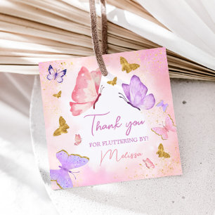 Étiquettes Cadeau Petit Papillon rose violet Carré de fête d'anniver