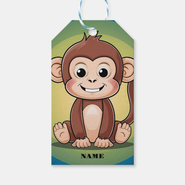 Étiquettes-cadeau Petit singe mignon avec grand sourire arrière - pl (Devant)