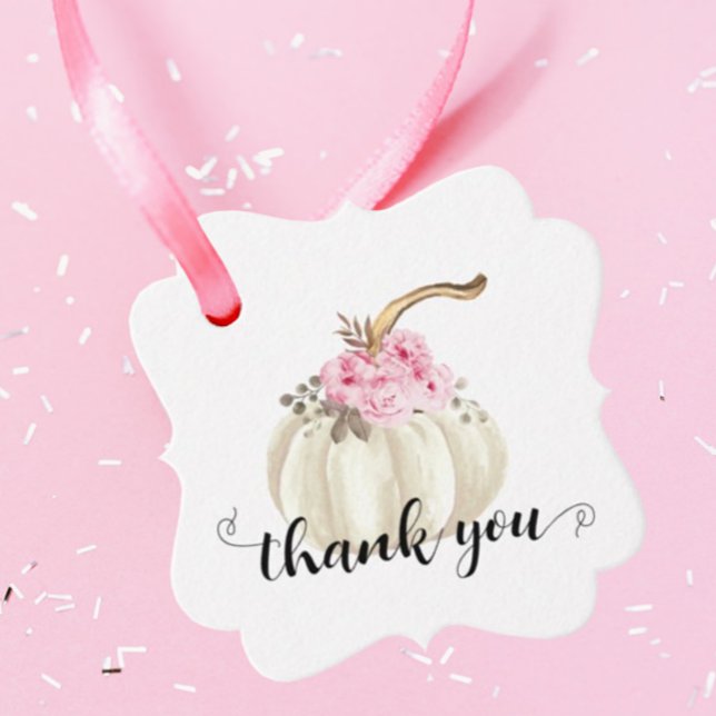 Étiquettes Cadeau Petite aquarelle Citrouille Merci rose (Créateur téléchargé)
