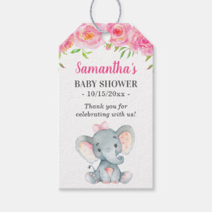 Étiquettes-cadeau Petite arachide rose éléphant bébé fille douche Fa