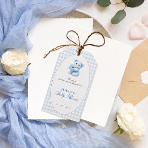 Étiquettes-cadeau Petite Baby Shower Ours en Vichy Bleu