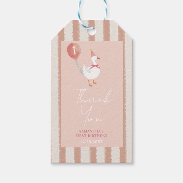 Étiquettes-cadeau Petite bête rose oie Merci d'anniversaire (Devant)