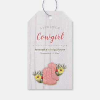 Étiquettes-cadeau Petite fille Bootie Baby shower en bois blanc