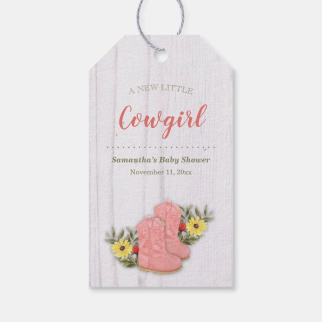 Étiquettes-cadeau Petite fille Bootie Baby shower en bois blanc (Dos)