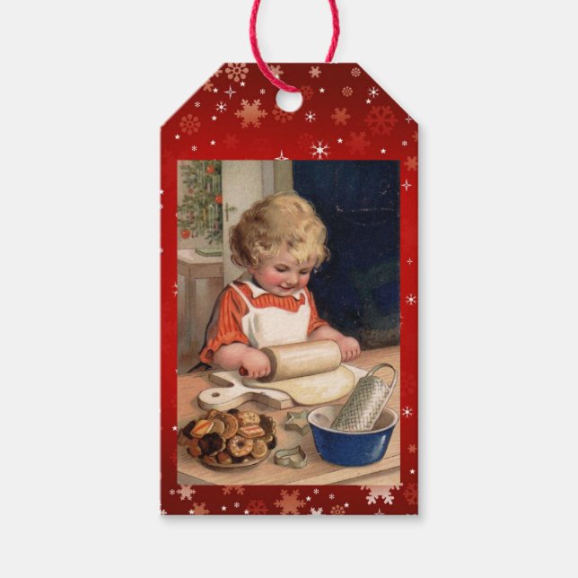 Étiquettes-cadeau Petite Fille Cuisiner des cookies de Noël (Devant)