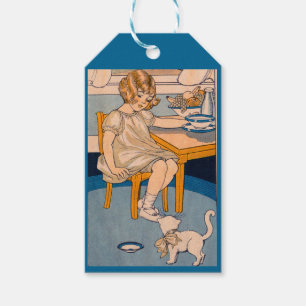 Étiquettes-cadeau Petite fille des années 1920 et son petit chat bla