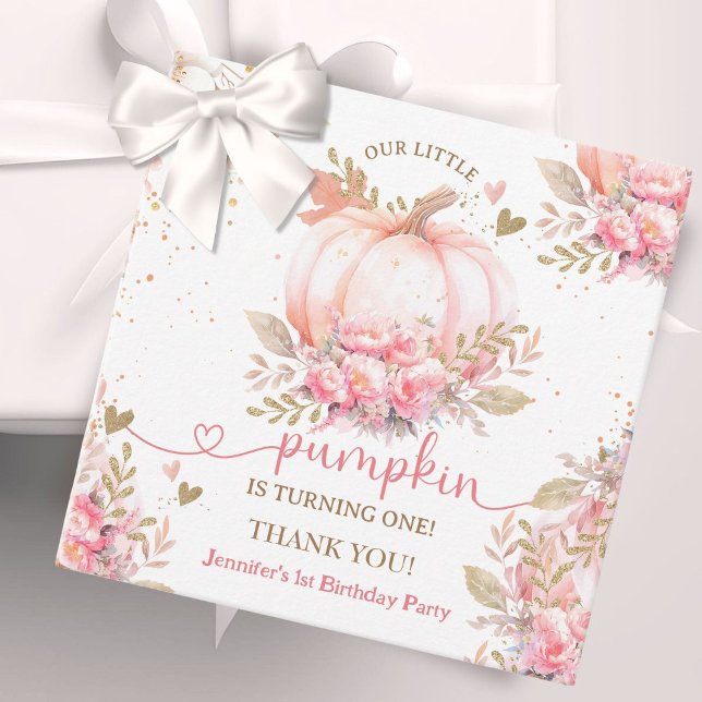 Étiquettes Cadeau Petite fille florale rose Citrouille automne 1er a (Créateur téléchargé)