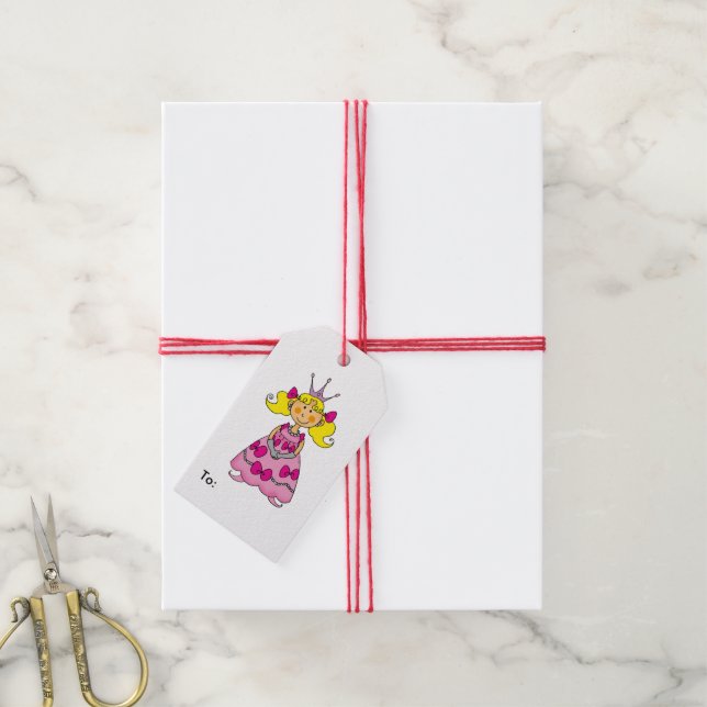 Étiquettes-cadeau petite fille princesse (cheveux blonds) (Avec de la ficelle)