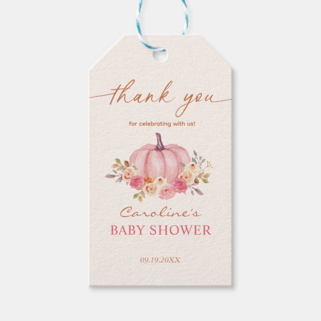 Étiquettes-cadeau Petite fille rose Baby shower Citrouille (Devant)