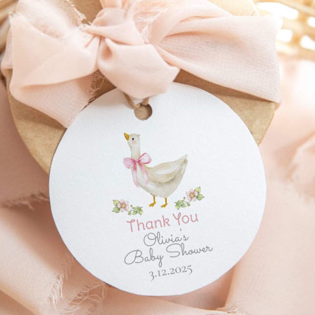 Étiquettes Cadeau Petite Goose Rose Bébé fille Douche Merci (Créateur téléchargé)