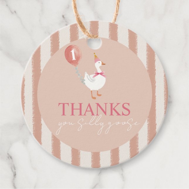 Étiquettes Cadeau Petite petite oie rose ballons fille 1er anniversa (Devant)