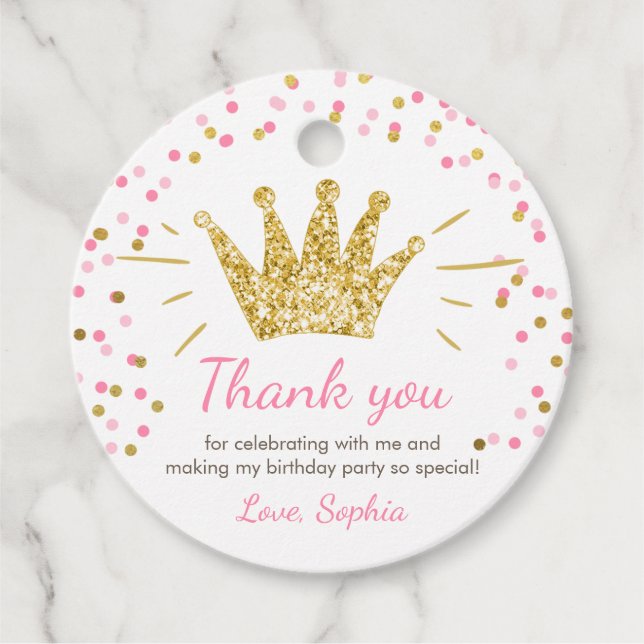 Étiquettes Cadeau Petite princesse fille Anniversaire Couronne d'or  (Devant)