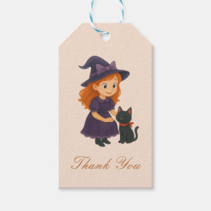 Étiquettes-cadeau Petite Sorcière & Chat   Fête Prénatale Halloween 