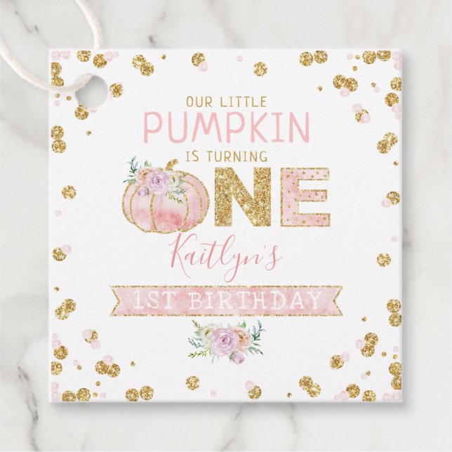 Étiquettes Cadeau Petites filles Citrouilles 1er anniversaire (Devant)
