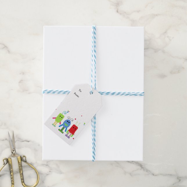 Étiquettes-cadeau Petits monstres ridicules (Avec de laficelle)