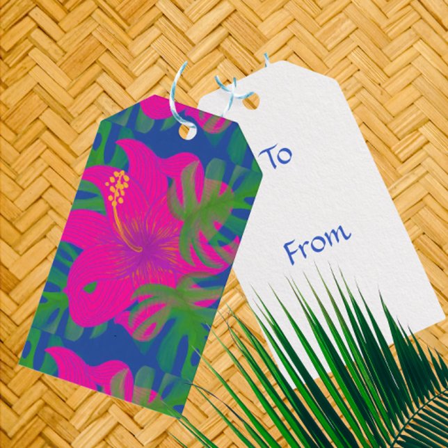 Étiquettes-cadeau Philodendron Hibiscus Tropical  (Personalize the back!)