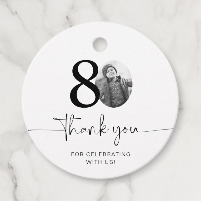 Étiquettes Cadeau Photo 80e anniversaire Merci (Devant)