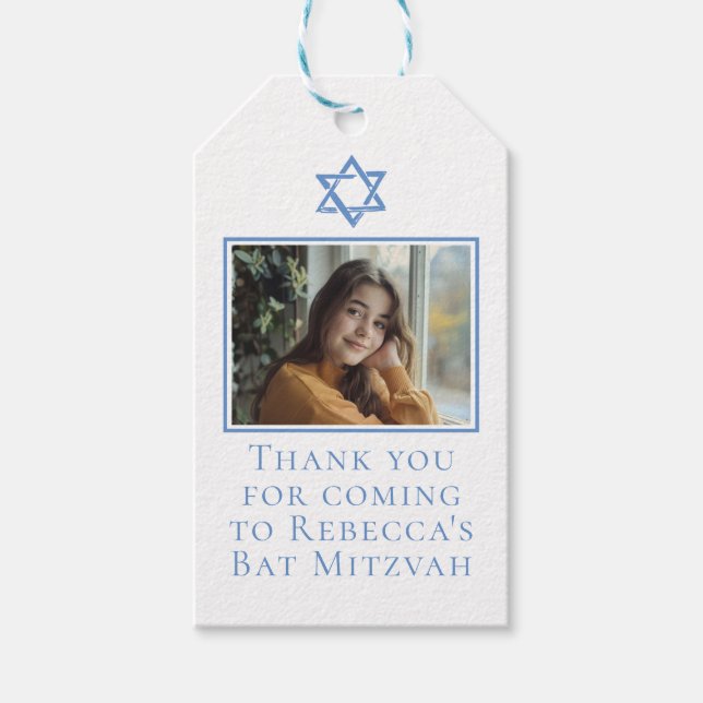 Étiquettes-cadeau Photo bat mitzvah Star bleue du parti David (Devant)