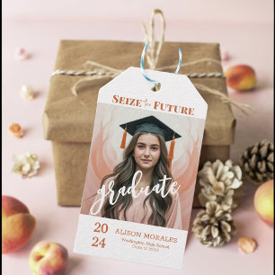Étiquettes-cadeau Photo Boho Peach Fuzz Saisir l'avenir des diplômes
