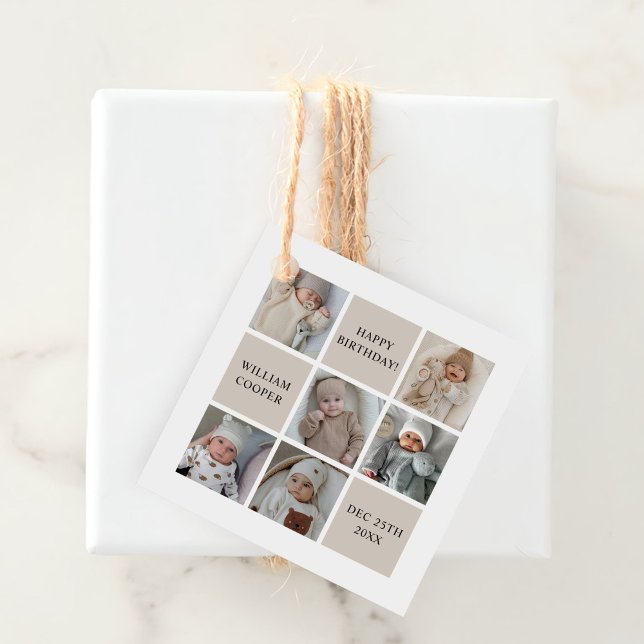 Étiquettes Cadeau Photo Collage personnalisé fête d'anniversaire (Créateur téléchargé)
