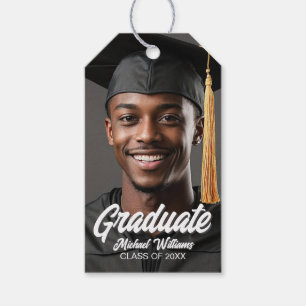 Étiquettes-cadeau Photo de diplômé en script gras Fête de fin d'étud