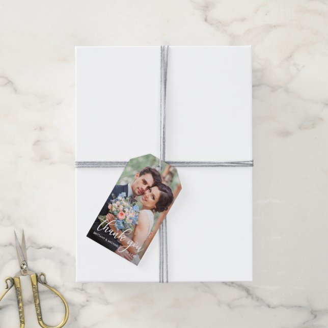 Étiquettes-cadeau Photo de la mariée de Merci Mariage moderne (Avec de la ficelle)
