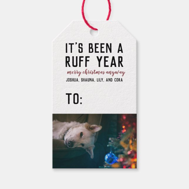 Étiquettes-cadeau Photo de l'année 2020 de Noël pour chien de compag (Devant)