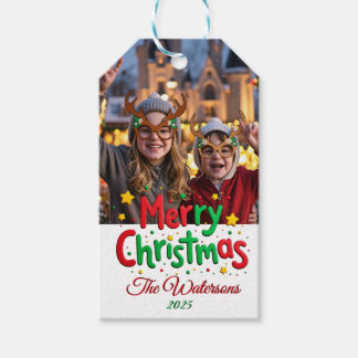 Étiquettes-cadeau Photo de lettrepresse joyeuse Noël écriture rétro