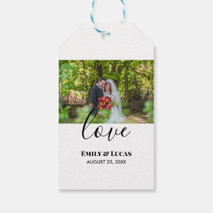 Étiquettes-cadeau Photo de mariage personnalisée Calligraphie simple
