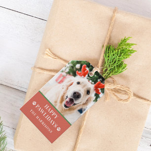 Étiquettes-cadeau Photo de Noël de chien Joyeux Pawlidays