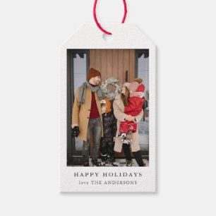 Étiquettes-cadeau Photo de Noël minimaliste Portrait de famille mode