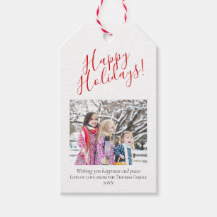 Étiquettes-cadeau Photo de Noël Rouge moderne et élégant Famille de 