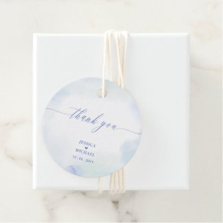 Étiquettes Cadeau Photo de remerciement de mariage au cœur bleu et a