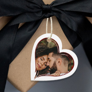 Étiquettes Cadeau Photo du coeur Rouge et Mariage blanc