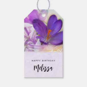 Étiquettes-cadeau Photo d'un Anniversaire de Crocus au printemps vio