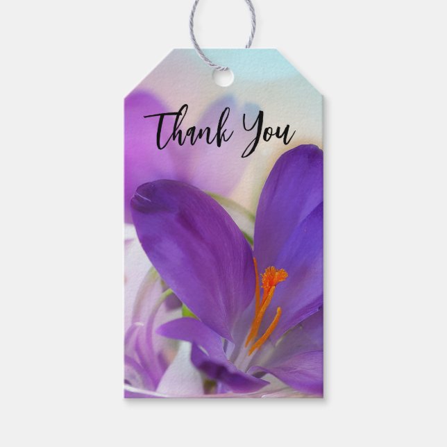 Étiquettes-cadeau Photo d'un bel Merci de Crocus de printemps violet (Devant)