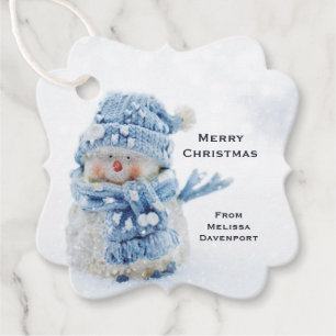 Étiquettes Cadeau Photo d'un mignon bonhomme de neige en hiver - Noë