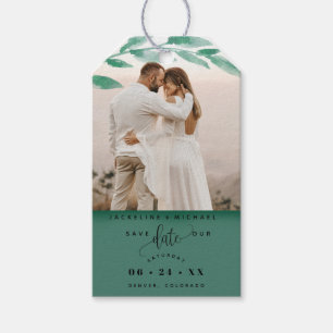 Étiquettes-cadeau Photo, Emerald Green Mariage des Feuilles Sauvez l