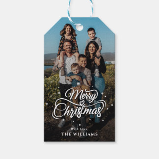Étiquettes-cadeau Photo et nom de famille élégant | Joyeux Noël